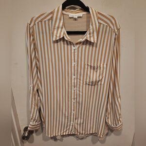 Jane & Delancey Women's Rayon Striped Button Down Long Sleeve Shirt Sz 1X Career